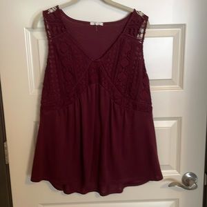 Maurices Burgundy Lace Top Baby Doll Fit Tank Size 0x